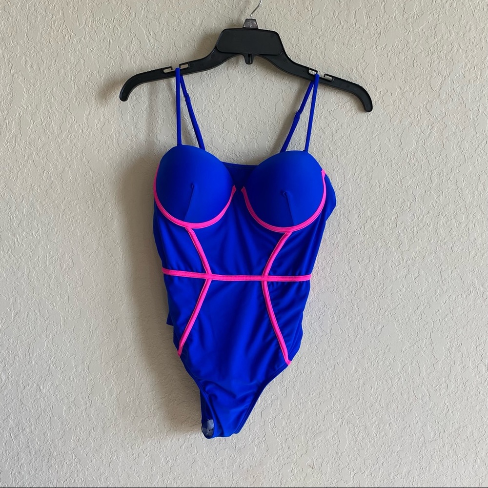 SHEIN NEW Blue Pink one piece Bathing Suit Large